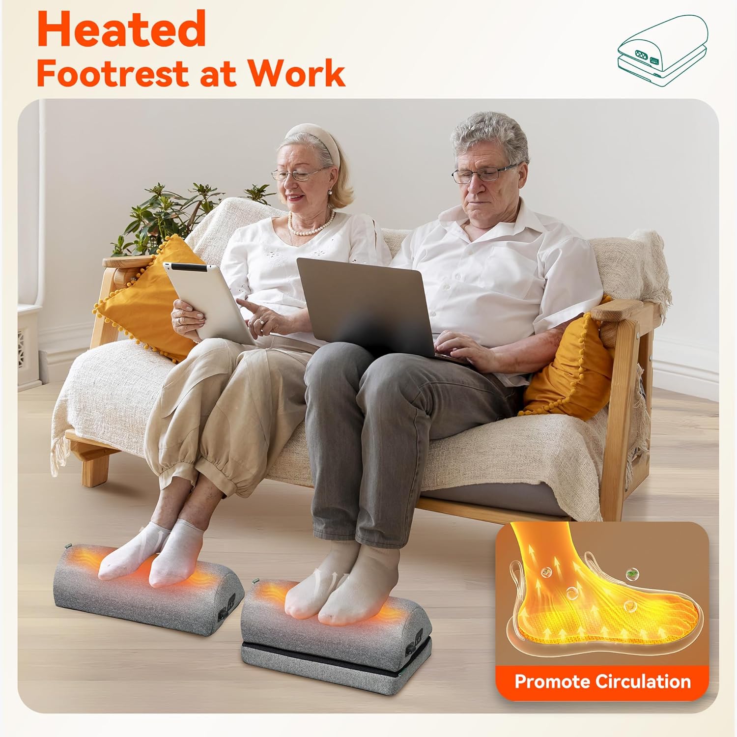 Heated Foot Rest Under Desk at Work, Desk Foot Stool with Heat & Vibration Massage, Adjustable Height, 2 Heat Levels Foot Warmer