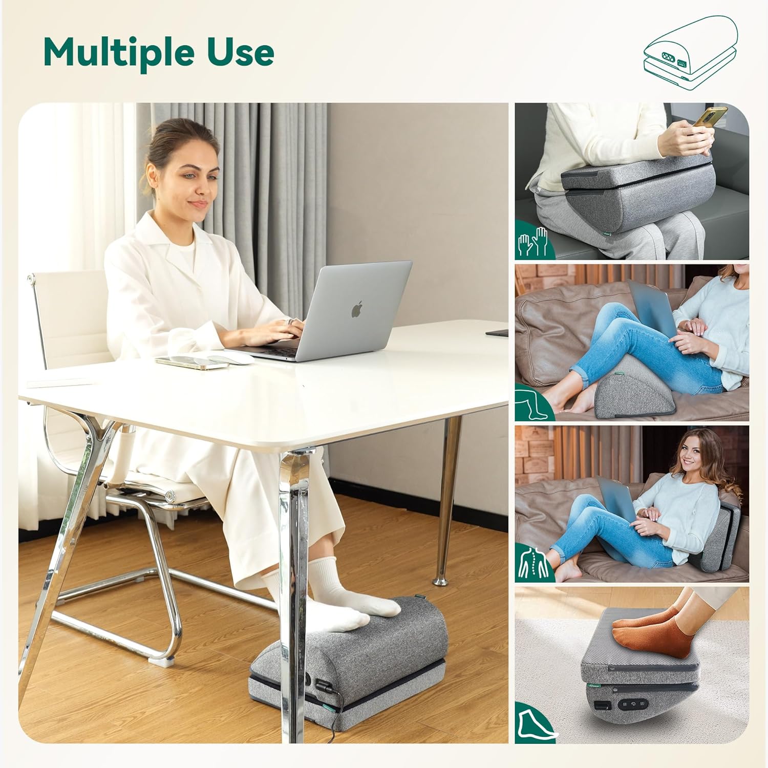 Heated Foot Rest Under Desk at Work, Desk Foot Stool with Heat & Vibration Massage, Adjustable Height, 2 Heat Levels Foot Warmer