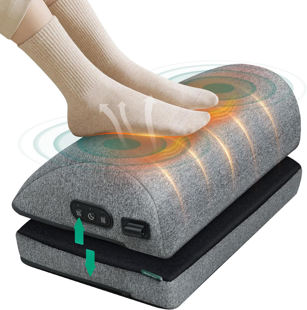 Heated Foot Rest Under Desk at Work, Desk Foot Stool with Heat & Vibration Massage, Adjustable Height, 2 Heat Levels Foot Warmer